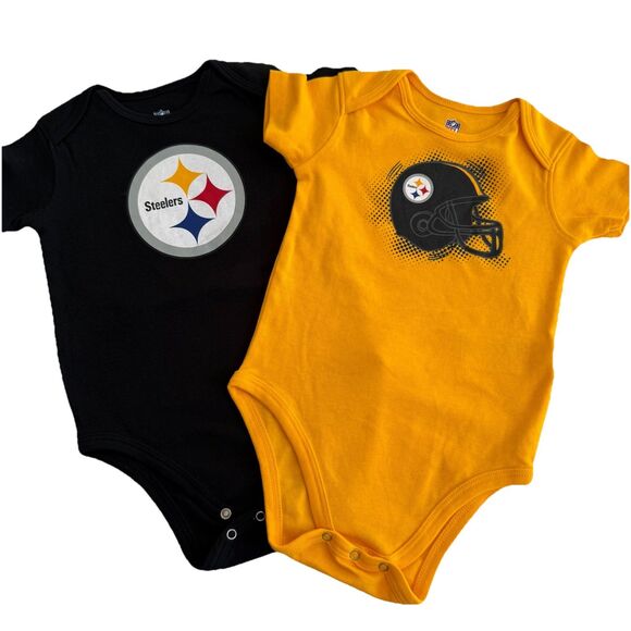 Lot Of 2 Pittsburgh Steelers NFL One Piece Creeper Bodysuit Black Yellow Sz 24M - Picture 1 of 6